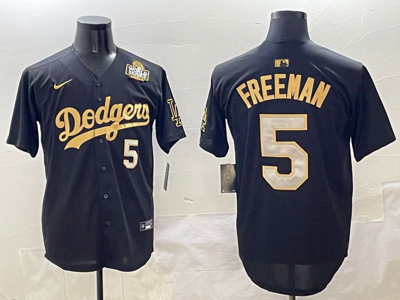 Men Los Angeles Dodgers 5 Freeman Black Gold Nike 2025 MLB Jersey style 4258